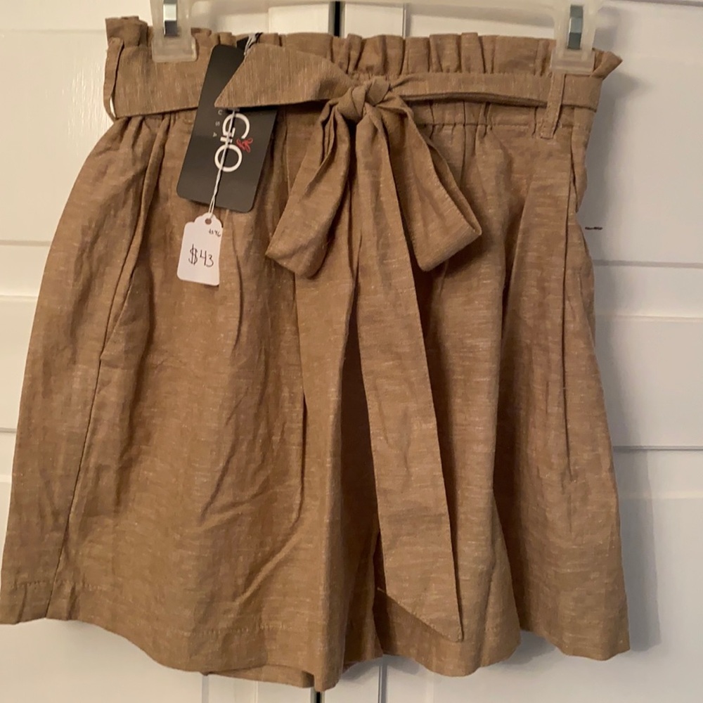 Linen Floppy Shorts Loose Legs Bow Belt S,M,L